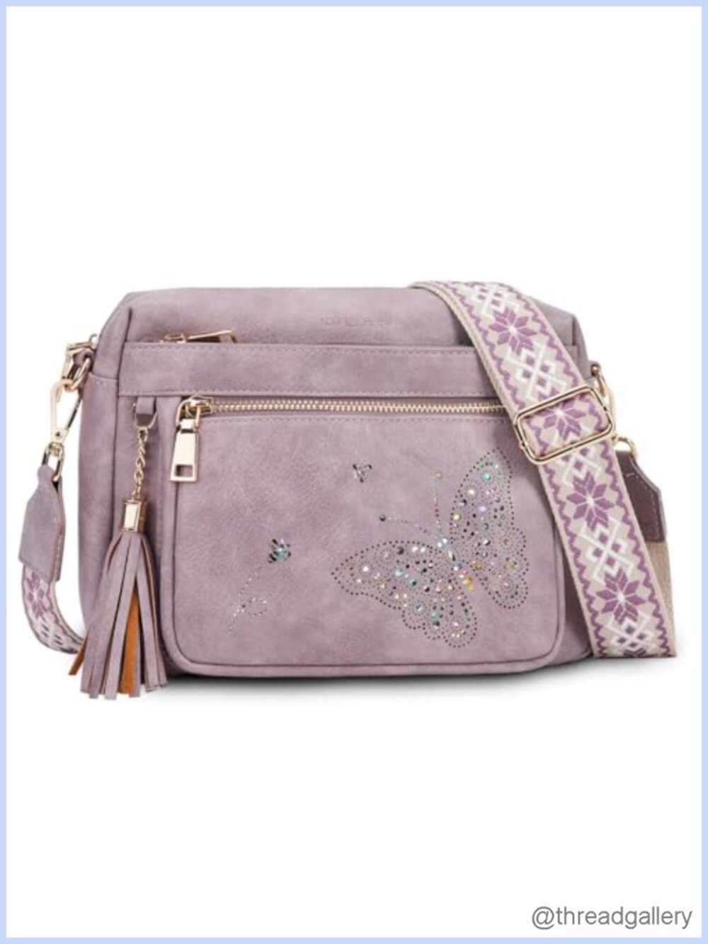 PU Leather Crossbody Bag Butterfly Quilted Adjustable Strap Shoulder Purse